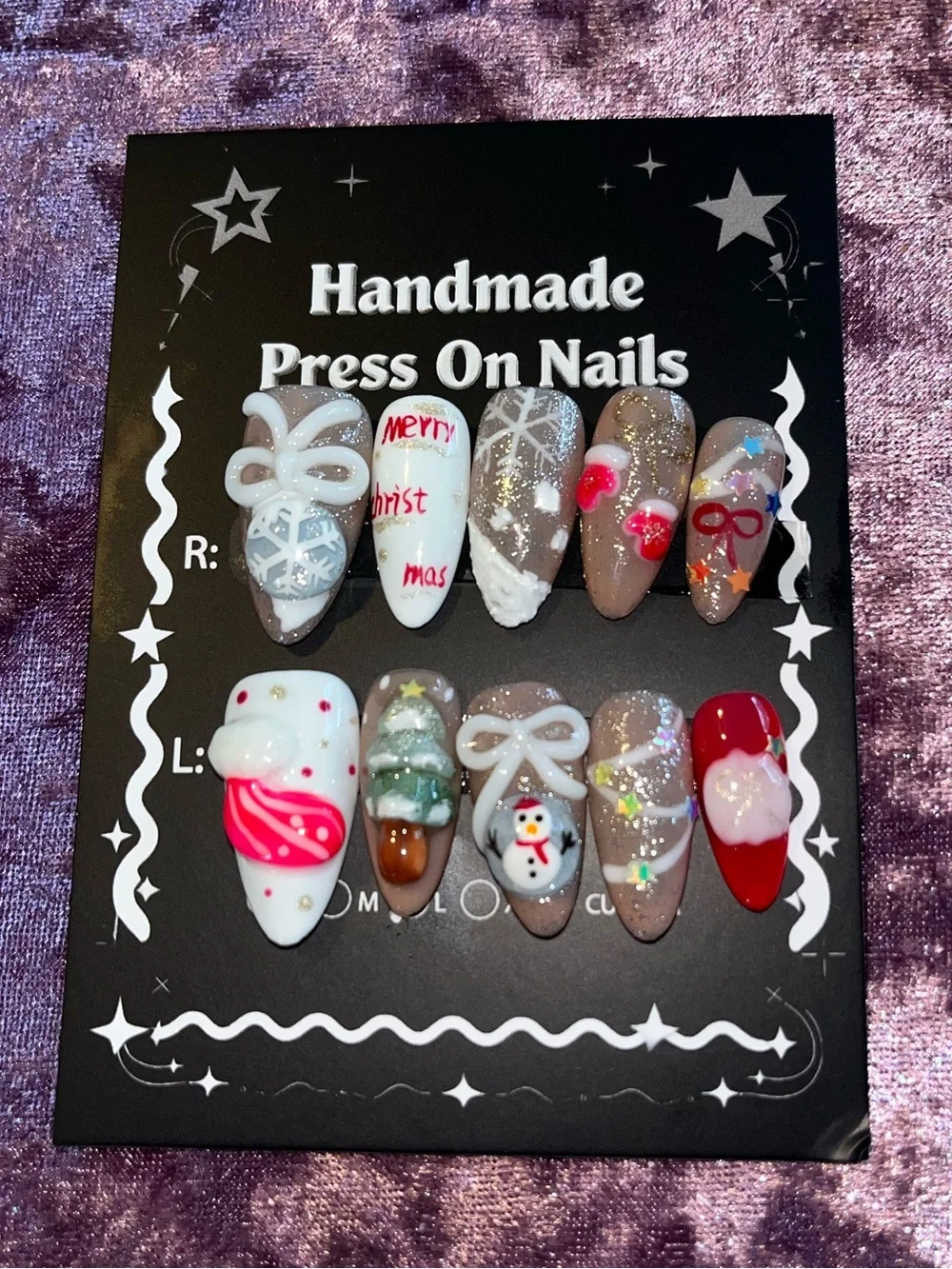 Handmade Press-On Nails - Pink, White & Red Holiday Set